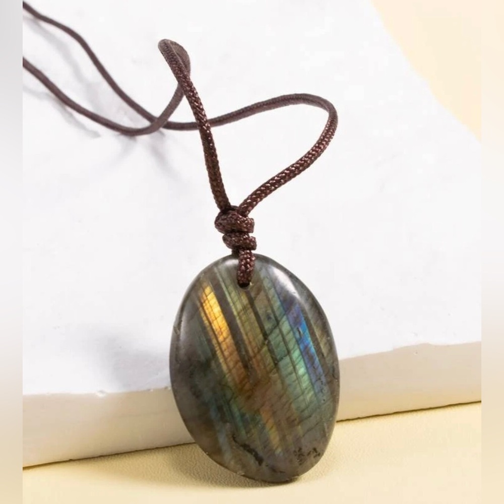 Labradorite Rainbow Flash Large Oval Palm Stone Natural Gemstone Crystal Pendant - Picture 3 of 16